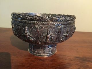 Antique sterling story bowl.  3d motif.  Heavy 404 grams. 2