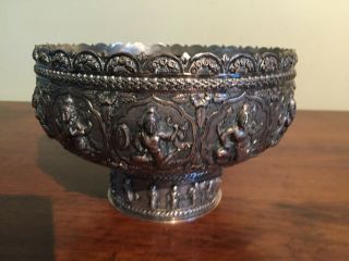 Antique sterling story bowl.  3d motif.  Heavy 404 grams. 3