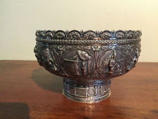 Antique sterling story bowl.  3d motif.  Heavy 404 grams. 4