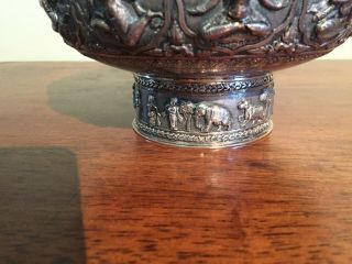 Antique sterling story bowl.  3d motif.  Heavy 404 grams. 5