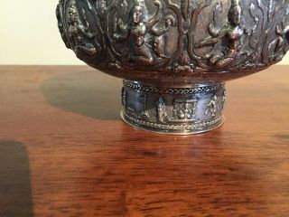 Antique sterling story bowl.  3d motif.  Heavy 404 grams. 6