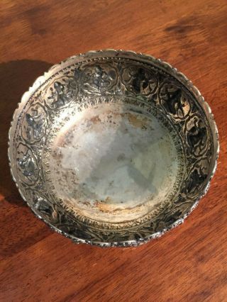 Antique sterling story bowl.  3d motif.  Heavy 404 grams. 8