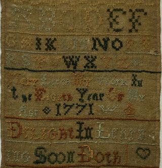 MID/LATE 18TH CENTURY VERSE & ALPHABET SAMPLER BY MARY LEECH AGED 8 - 1771 9