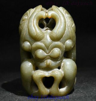 Rare Chinese Hongshan Culture Old Jade Carved Sun God People Alien Totem Statue