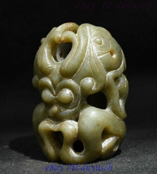 Rare Chinese HongShan Culture Old Jade Carved Sun God People Alien totem Statue 2