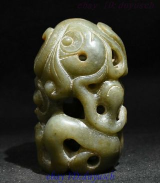 Rare Chinese HongShan Culture Old Jade Carved Sun God People Alien totem Statue 3