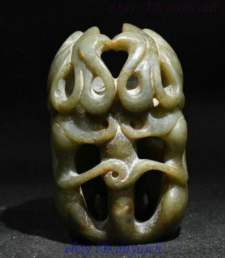 Rare Chinese HongShan Culture Old Jade Carved Sun God People Alien totem Statue 4
