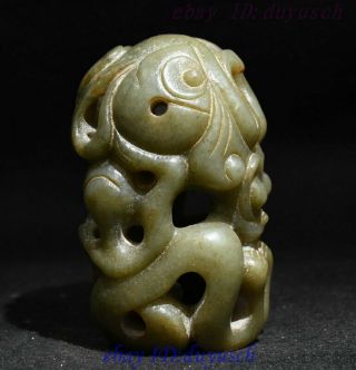 Rare Chinese HongShan Culture Old Jade Carved Sun God People Alien totem Statue 5