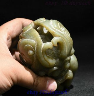 Rare Chinese HongShan Culture Old Jade Carved Sun God People Alien totem Statue 6