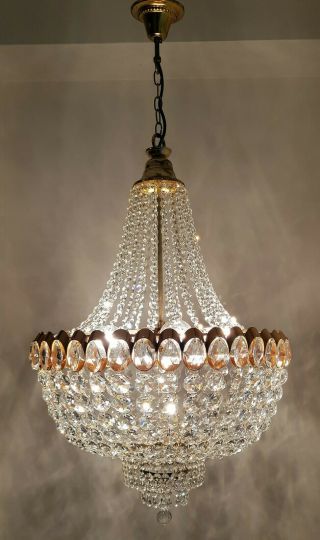 Antique Vintage Brass & Crystals HUGE French Chandelier Lighting Ceiling Lamp 3