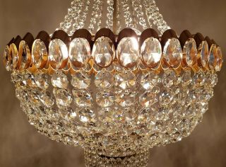 Antique Vintage Brass & Crystals HUGE French Chandelier Lighting Ceiling Lamp 7