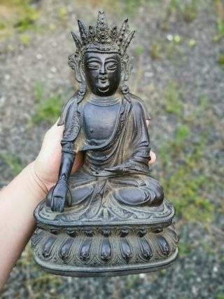 Estate Old Chinese H30cm 3526g Ming Gold Gilt Bronze Carved Buddha Asian China