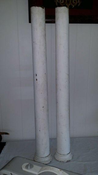 Pair 35 1/2 " Turned Wood Pillars Mantel Columns Posts Shabby Chic White Paint