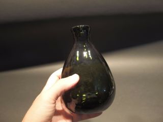 Antique Vintage Style Colonial Black Glass Blown Flask Bottle (Green) 10