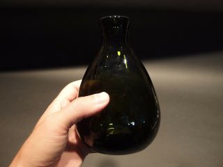 Antique Vintage Style Colonial Black Glass Blown Flask Bottle (Green) 12