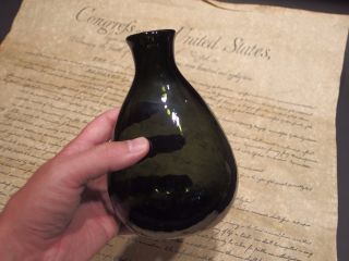 Antique Vintage Style Colonial Black Glass Blown Flask Bottle (green)