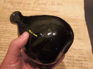 Antique Vintage Style Colonial Black Glass Blown Flask Bottle (Green) 2