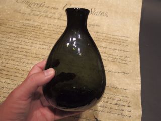 Antique Vintage Style Colonial Black Glass Blown Flask Bottle (Green) 5