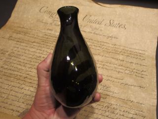 Antique Vintage Style Colonial Black Glass Blown Flask Bottle (Green) 6