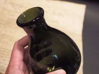 Antique Vintage Style Colonial Black Glass Blown Flask Bottle (Green) 7