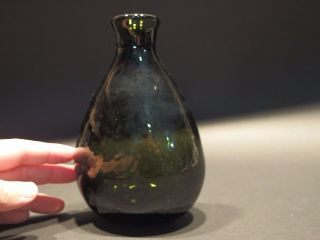 Antique Vintage Style Colonial Black Glass Blown Flask Bottle (Green) 8