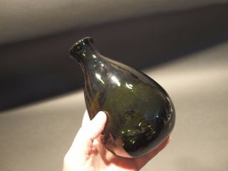 Antique Vintage Style Colonial Black Glass Blown Flask Bottle (Green) 9