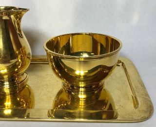 Gold Gilt Tiffany and Co Sterling Silver Sugar and Creamer W/ Tray 3pc Set 3