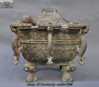 Ancient Bronze Ware Beast Pattern Heating&add Ice Tank Pot Jar Crock Wine Vessel