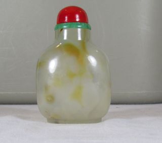 18th/19th C.  CHINESE AGATE SNUFF BOTTLE,  JADE CORAL STOPPER,  WELL HOLLOWED 2
