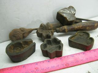 Three Bronze Flower Leaf Molds,  Millinery Irons,  Unmarked,  A M T,  Habrant