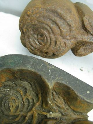THREE BRONZE FLOWER LEAF MOLDS,  MILLINERY IRONS,  UNMARKED,  A M T,  HABRANT 3
