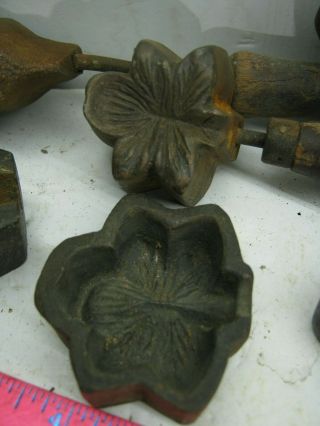 THREE BRONZE FLOWER LEAF MOLDS,  MILLINERY IRONS,  UNMARKED,  A M T,  HABRANT 5