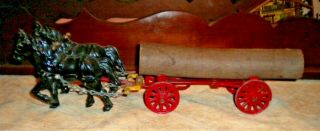 Old Log Wagon,  Horse Team Pulling Wagon With Log,  Metal,  17 Inches,