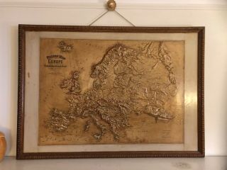 Vintage 1899 Relief Map Of Europe Central School Supply House Antique Rare Map