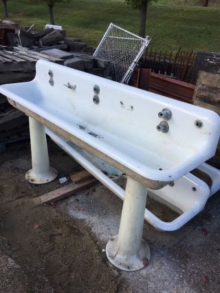 Antique Cast - Iron Trough Sink 6 Foot With Pedestals