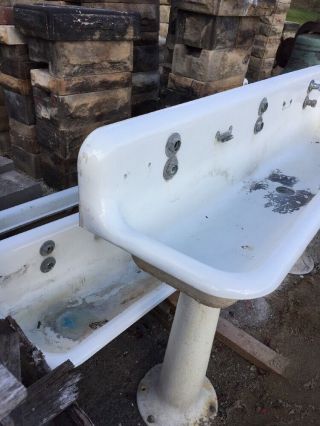 Antique Cast - Iron Trough Sink 6 Foot With Pedestals 6