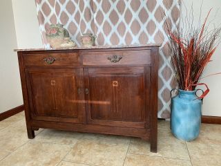 Antique French Country Mahogany Buffet Sideboard Rose Granite Top /read