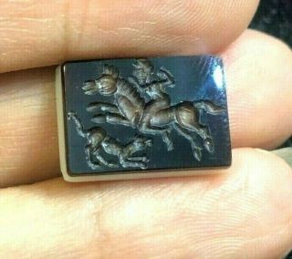 Antique Agate Knight Ridinghorse From Wolf Intaglio Signet Roman Bead For Ring