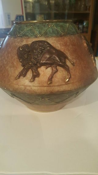 Bronze Vase Antique R.  Morales Running Bison Icarus 1993