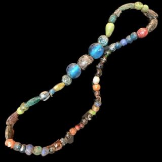 Very Rare Large Ancient Roman Multi Coloured Glass Necklace 1st Century