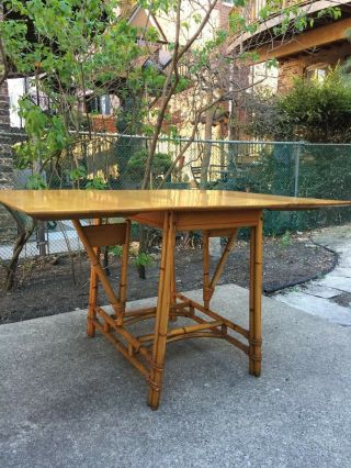 Vintage Heywood Wakefield Mcm Mid - Century Modern Bamboo Drop Leaf Wishbone Table