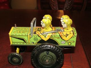 Vintage Marx Jumping Jeep Wwii Tin Litho Wind Up Toy In