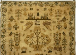 MID 19TH CENTURY FLORAL SPRAY,  CASTLE & MOTIF SAMPLER BY BETSEY CLEMENS - c.  1845 2