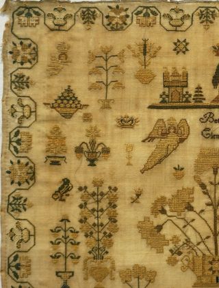 MID 19TH CENTURY FLORAL SPRAY,  CASTLE & MOTIF SAMPLER BY BETSEY CLEMENS - c.  1845 4