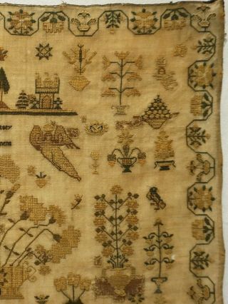MID 19TH CENTURY FLORAL SPRAY,  CASTLE & MOTIF SAMPLER BY BETSEY CLEMENS - c.  1845 5