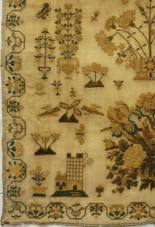 MID 19TH CENTURY FLORAL SPRAY,  CASTLE & MOTIF SAMPLER BY BETSEY CLEMENS - c.  1845 6