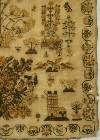 MID 19TH CENTURY FLORAL SPRAY,  CASTLE & MOTIF SAMPLER BY BETSEY CLEMENS - c.  1845 7