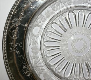 ca.  1913 Rare Grogan Company Sterling Silver Round Platter w Etched Glass Center 10