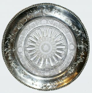 Ca.  1913 Rare Grogan Company Sterling Silver Round Platter W Etched Glass Center