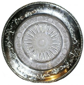 ca.  1913 Rare Grogan Company Sterling Silver Round Platter w Etched Glass Center 6